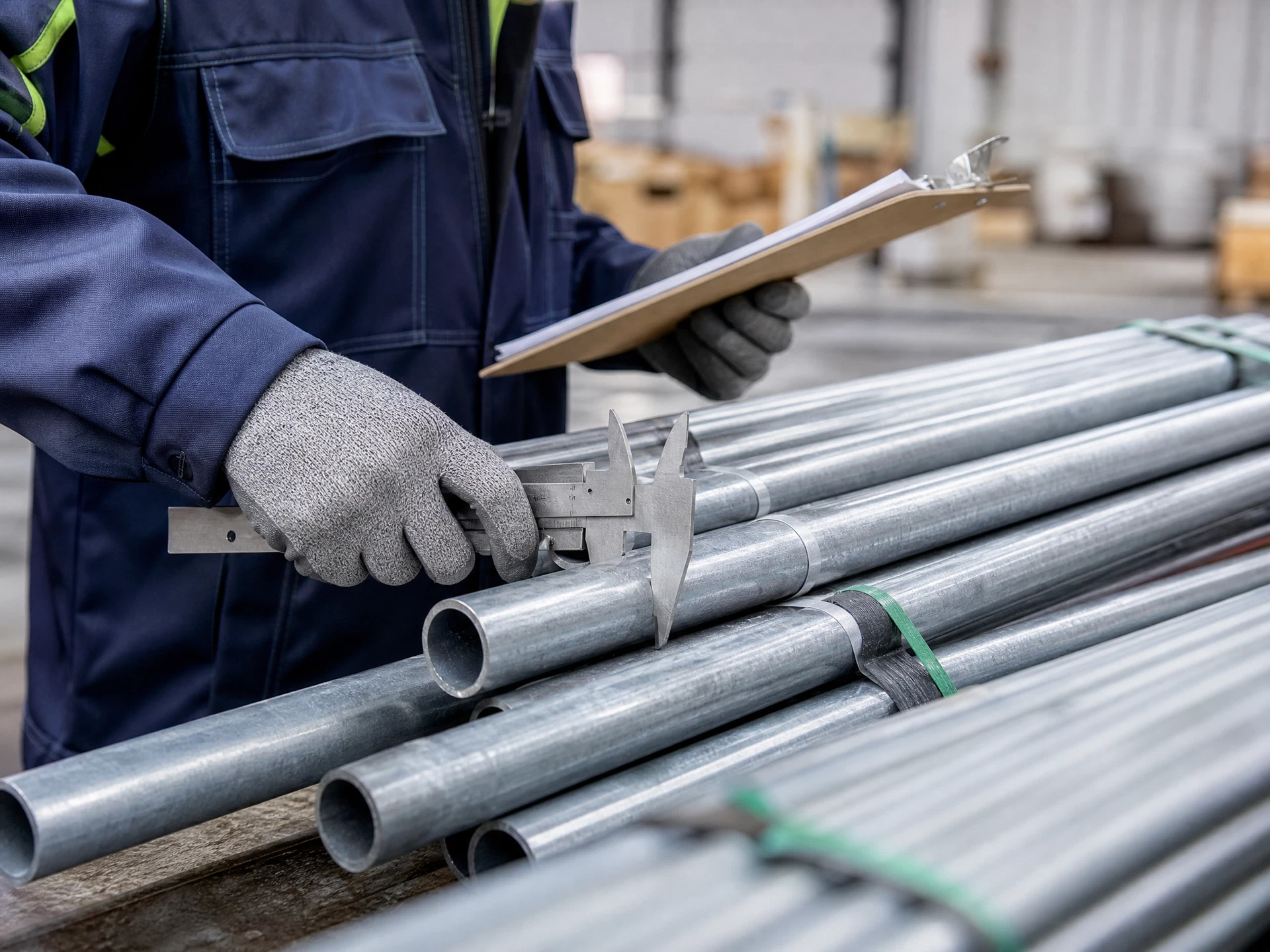 Industrial buyer inspecting conduit and material details