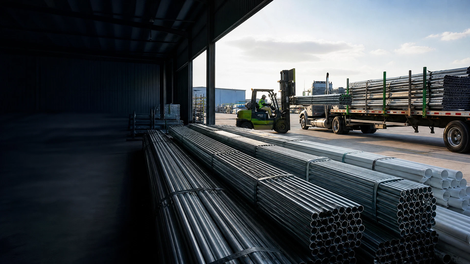 Bundles of electrical conduit prepared for purchase and nationwide pickup